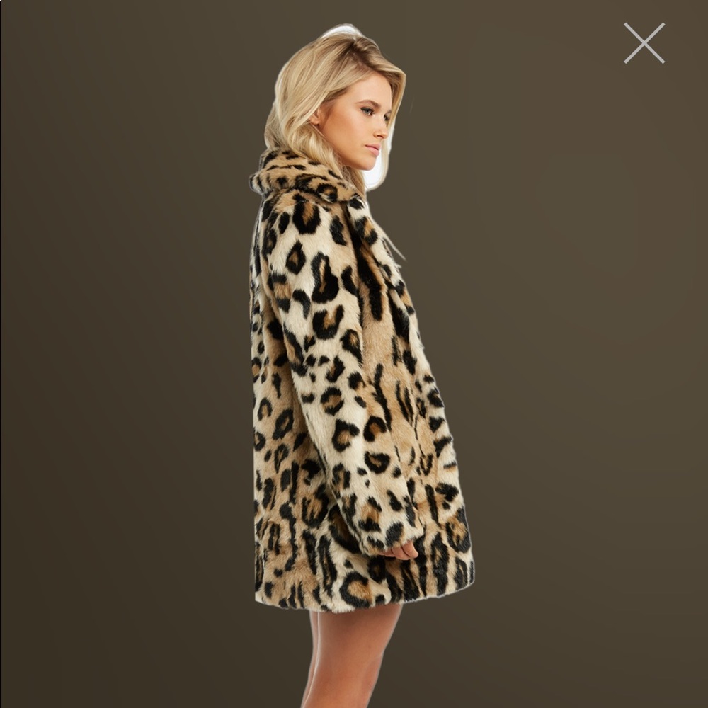 Leopard Print Faux Fur Coat - Beige/Tan - Picture 5 of 13